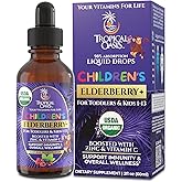 Tropical Oasis USDA Organic Liquid Vitamin Drops with Elderberry, Vitamin C and Zinc for Toddlers & Kids | Sugar Free | Vegan | Non-GMO | 2 Fl Oz