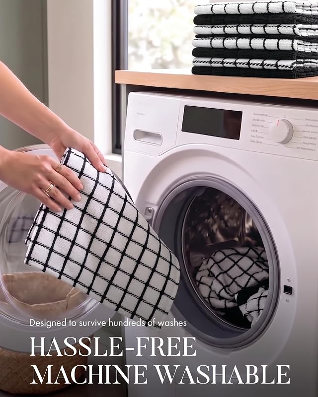 8 paños de cocina, negro, 4 cajas pequeñas teñidas y 4 sólidos, 1 libra/docena, 12 pulgadas x 12 pulgadas (negro) — foto 7 de 8