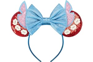 RAZKO Stitch Minnie Ears Headband, Sequin Lilo Mouse Ears Headband, Princess Party Headband for Women Girls Stitch Hair Accessories, Pick Your Color(Stitch&Lilo)
