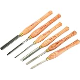 Robert Sorby 67HS 6 Piece Lathe Turning Set with 3/4" Spindle Roughing Gouge, 3/8" Spindle Gouge, 3/8" Bowl Gouge, 3/4" Standard Skew Chisel, 1/8" Parting Tool and 1/2" Round Nose Scraper 67HS