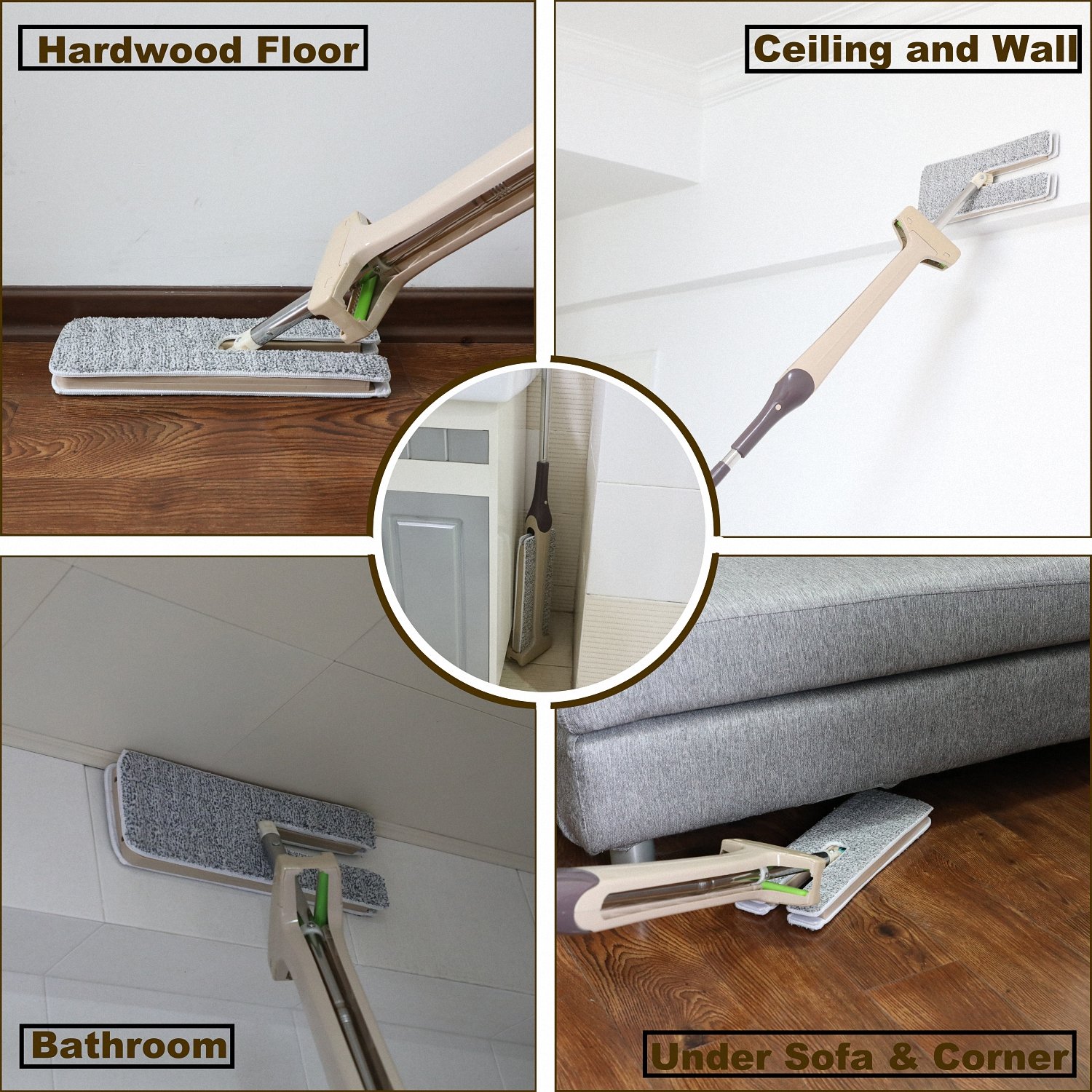 Kessica Dual-Sided Microfiber Flat Lazy Mop 360 Degrees Rotation and Self-Wringing Wet & Dry Household Cleaning Mop. (Upgraded 4 Microfiber Pads)