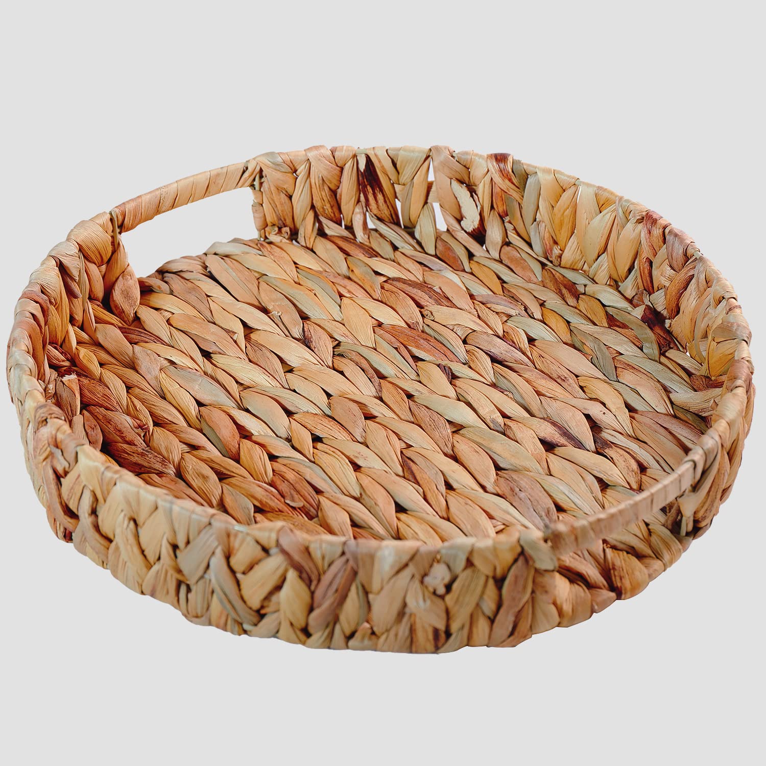 Photo 1 of Large Round Water Hyacinth Storage Baskets, Hand-Woven Natural Grass Weaving Trays with Built-in Handles, Wicker Serving Trays for Fruit, Arts, Crafts, and Home Decor