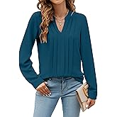 Blooming Jelly Women's Dressy Casual Blouses Business Work Tops Long Sleeve V Neck Pleated Shirts 2026 Fall Outfits