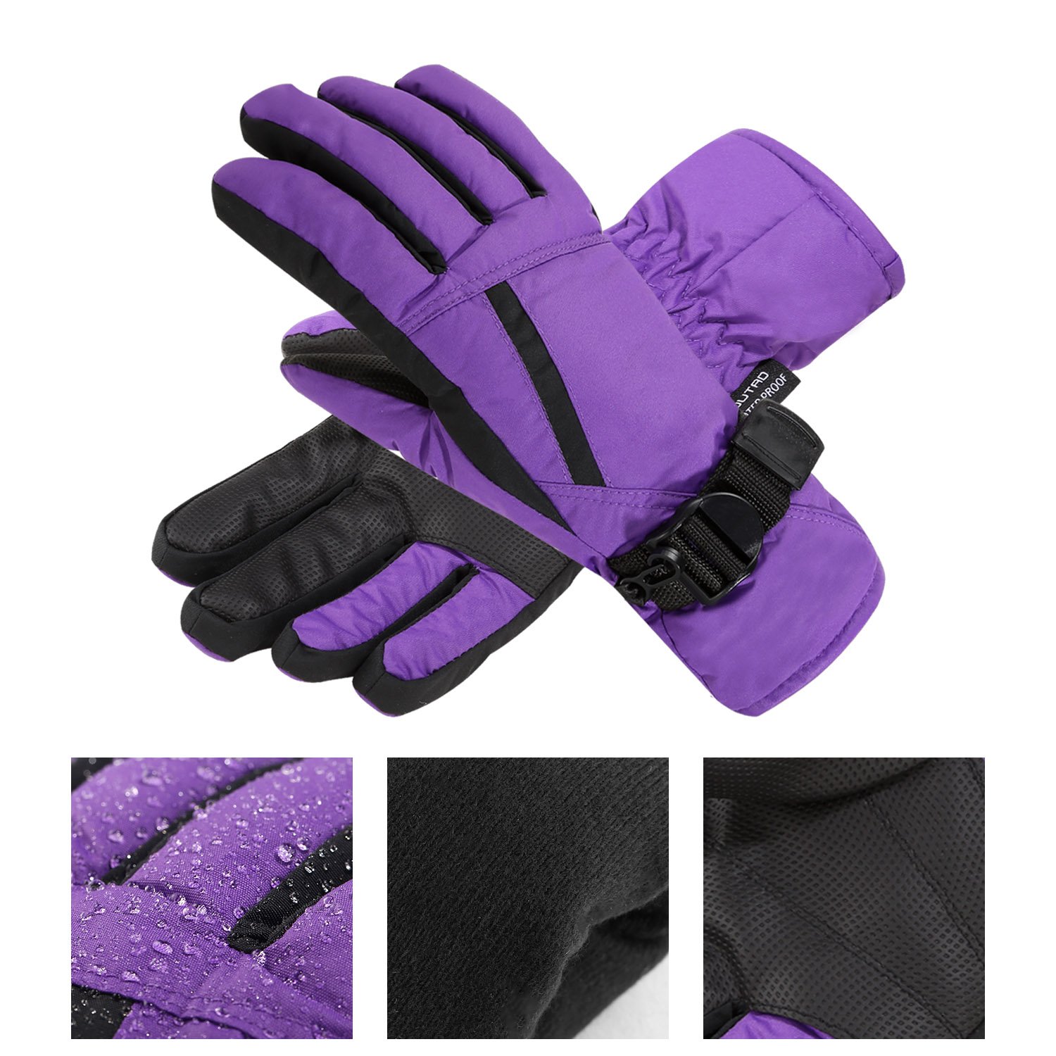 Women\'s Waterproof Windproof Ski Gloves for Skiing, Snowboarding，Cycling and Other Winter Sports Glove with Windproof Thermal Shell & Synthetic Leather Palm