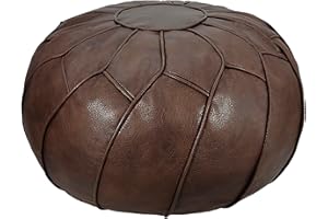Thgonwid Round Unstuffed Pouf Cover, Leather Foot Stool Ottoman with Storage, Bean Bag Floor Chair, Multi Functional Footrest for Living Room, Bedroom or Balcony (Deep Coffee)