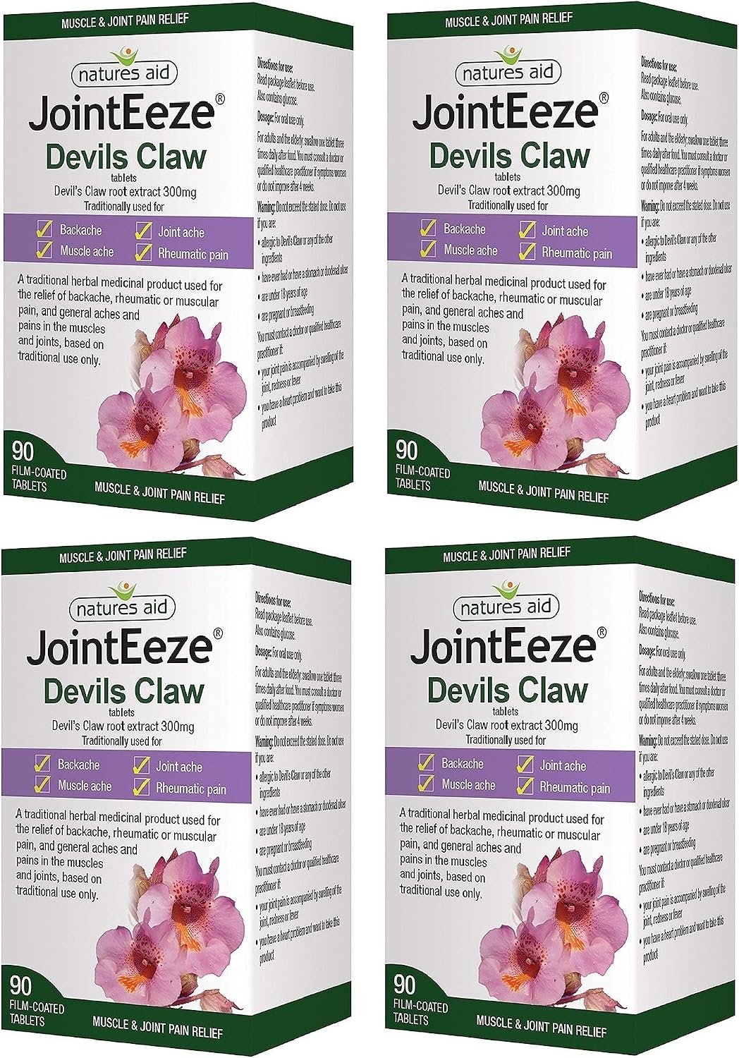 Natures Aid JointEeze 300mg (Equivalent 1050-1500mg of Devils Claw Root) 90 Tabs - 4 Pack, 90 Count (Pack of 4)