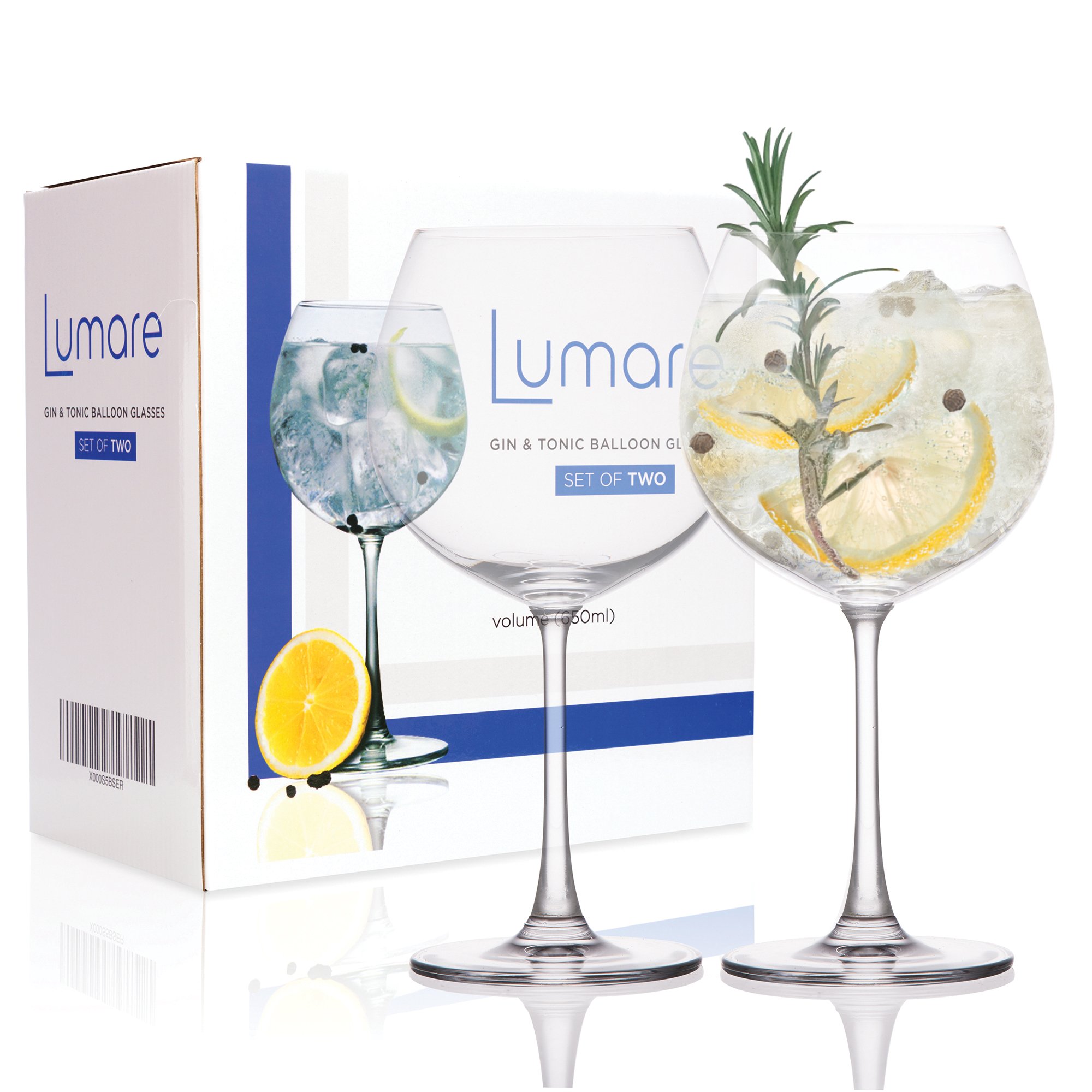 Gin Glasses 650ml Set of 2 Gift Boxed / Protective Polyfoam