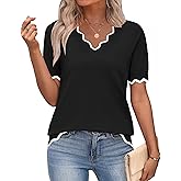 Zeagoo Women's Short Sleeve Sweater 2026 Spring Summer V Neck Lightweight Tops Dressy Blouses Business Casual Outfits