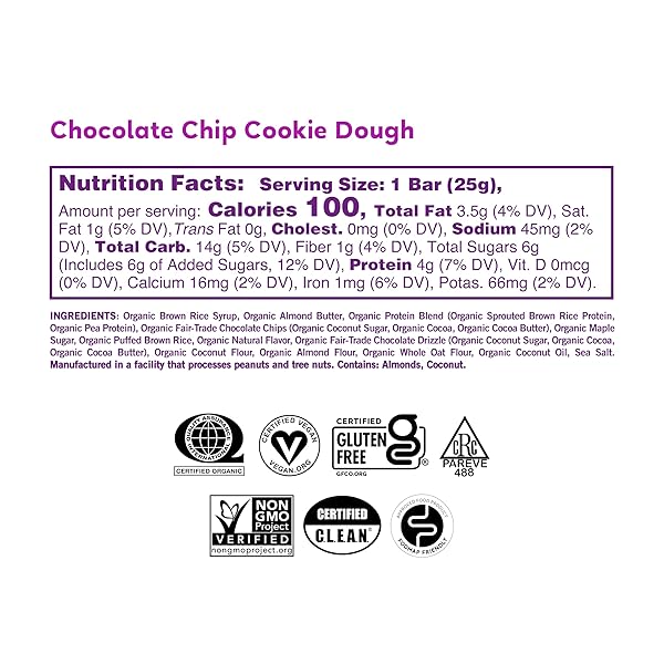 GOMACRO KIDS MACROBAR ORGANIC VEGAN SNACK BARS – CHOCOLATE CHIP COOKIE DOUGH (0.90 OUNCE BARS, 7 COUNT)