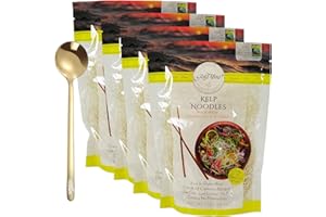 moofin Gold Mine Kelp Noodles - 16 Oz Low Carb Pasta Noodles Alternative - “ Healthy, Made From Sea Kelp, Gluten Free Rice Noodles, Perfect For Stir-Fries And Salads With Golden Spoon (Pack of 4)