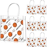 Aliceset 20 Pcs Basketball Clear Gift Bag with Handles Plastic Basketball Treat Plastic Sport Theme Favor Snack Bag for Team Game Rookie Year Birthday Decorations, 8 x 8 x 3.15 Inch