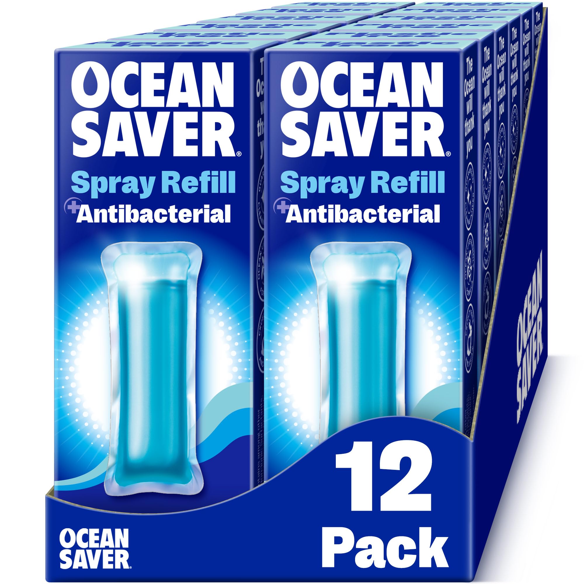 OceanSaver Eco All-Surface Cleaner - 12 x 10ml EcoDrop Refills | Powerful Just Add Water Antibacterial All-Purpose & Disinfectant Spray | Plastic Free, Plant Based & Cruelty-Free | Ocean Mist Scent