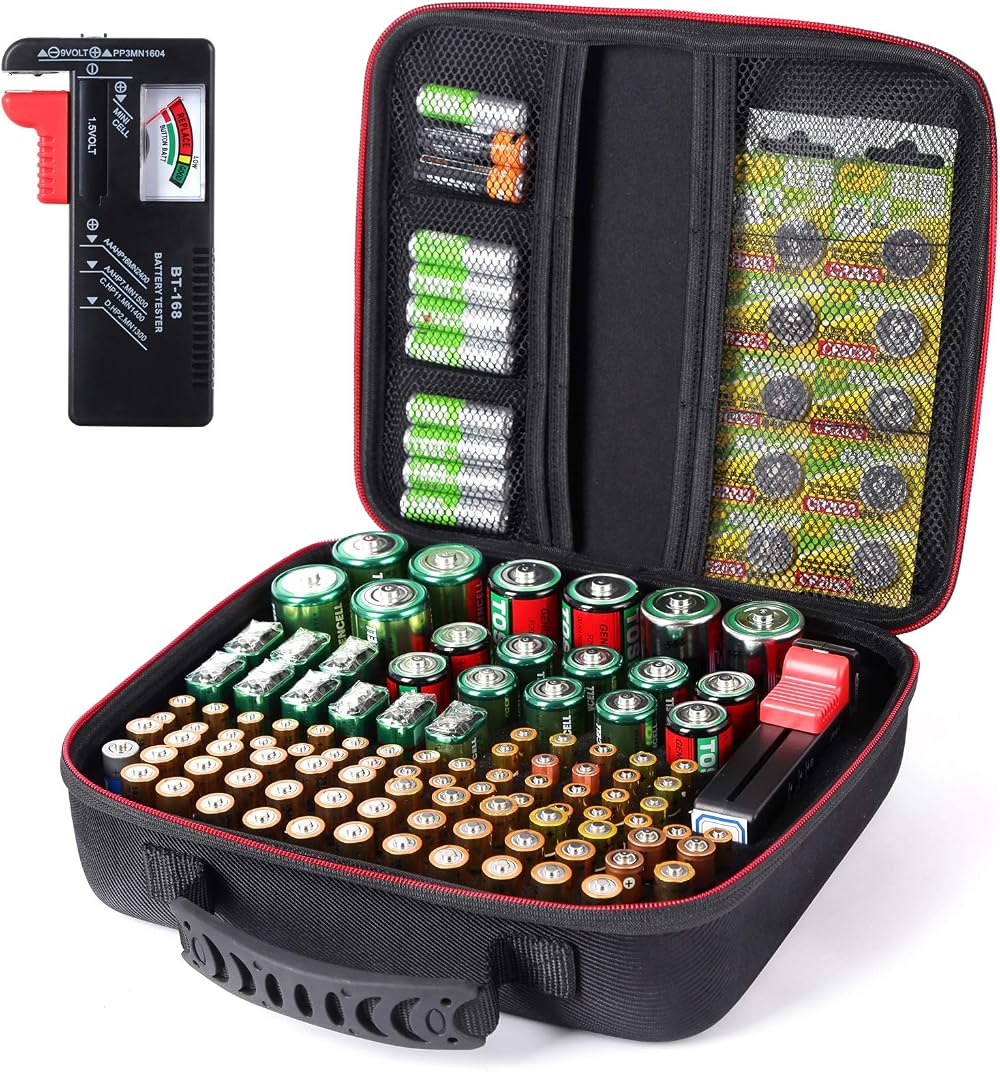 Glamgen Battery Organizer Storage Case with Tester BT168 Hard Case 104 Batteries