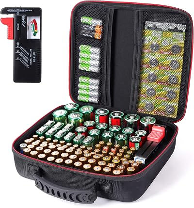 Glamgen Battery Organizer Storage Case with Tester BT168 Hard Case 104 Batteries