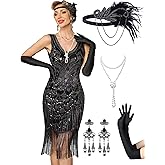 MTITE Women's Flapper Dresses 1920s,Great Gatsby Dresses Sequin Fringe Cocktail Dress Roaring 20s Dress for Harlem Nights