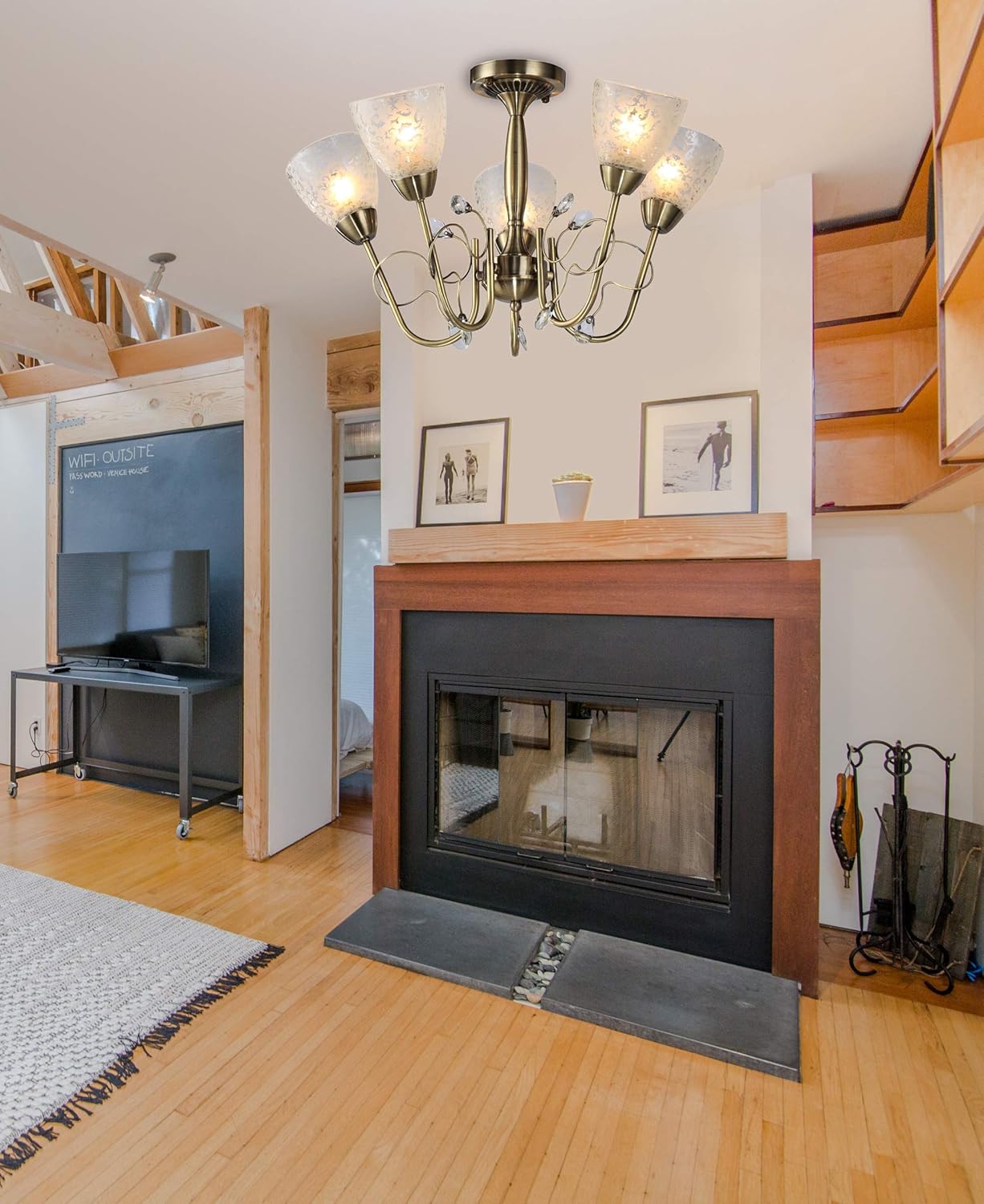 Buy Tu Casa Antique Brass Metal 5 Light Glass Ceiling Light Online