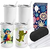 Joyclub 4 Pack 12 oz Sublimation Tumblers Stainless Steel Skinny Straight Sublimation Tumbler with Lid and Straw Ideal for DIY Gifts, Tea, Coffee, Wine