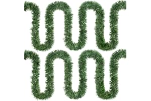 Roberly 2 Pack Christmas Tinsel Garland, Total 40 Feet Garland for Christmas Tree Decoration for Holiday New Years Eve Xmas Party Supplies Home Decor, Each 20 Ft by 3.5 Inch, Dark-Green