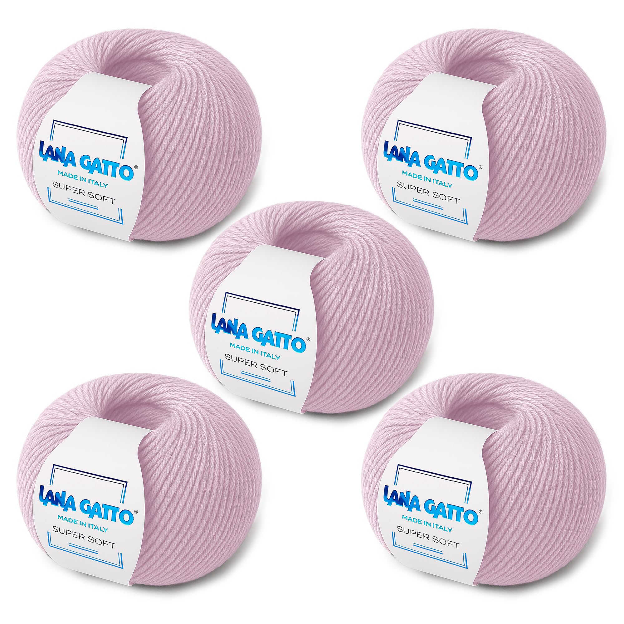 Super Soft Yarns for Crocheting and Knitting 100% Merino Wool Soft Yarn, Extrafine Wool Made in Italy by Lana Gatto Super Soft Line, 9 oz 685 yds, (5, Pink - 5284)