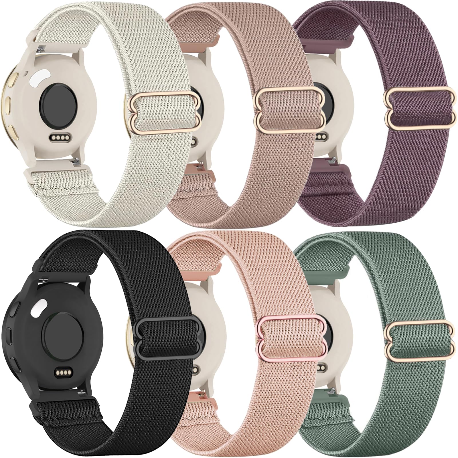 TUCOMO 6 Pack 18mm Stretchy Nylon Watch Bands Compatible with Garmin Venu 3S 41mm /Venu 2S/Vivoactive 4S/Vivomove 3S, Loop Elastic Straps for Garmin Forerunner 265S/255S/255S Music Women Men