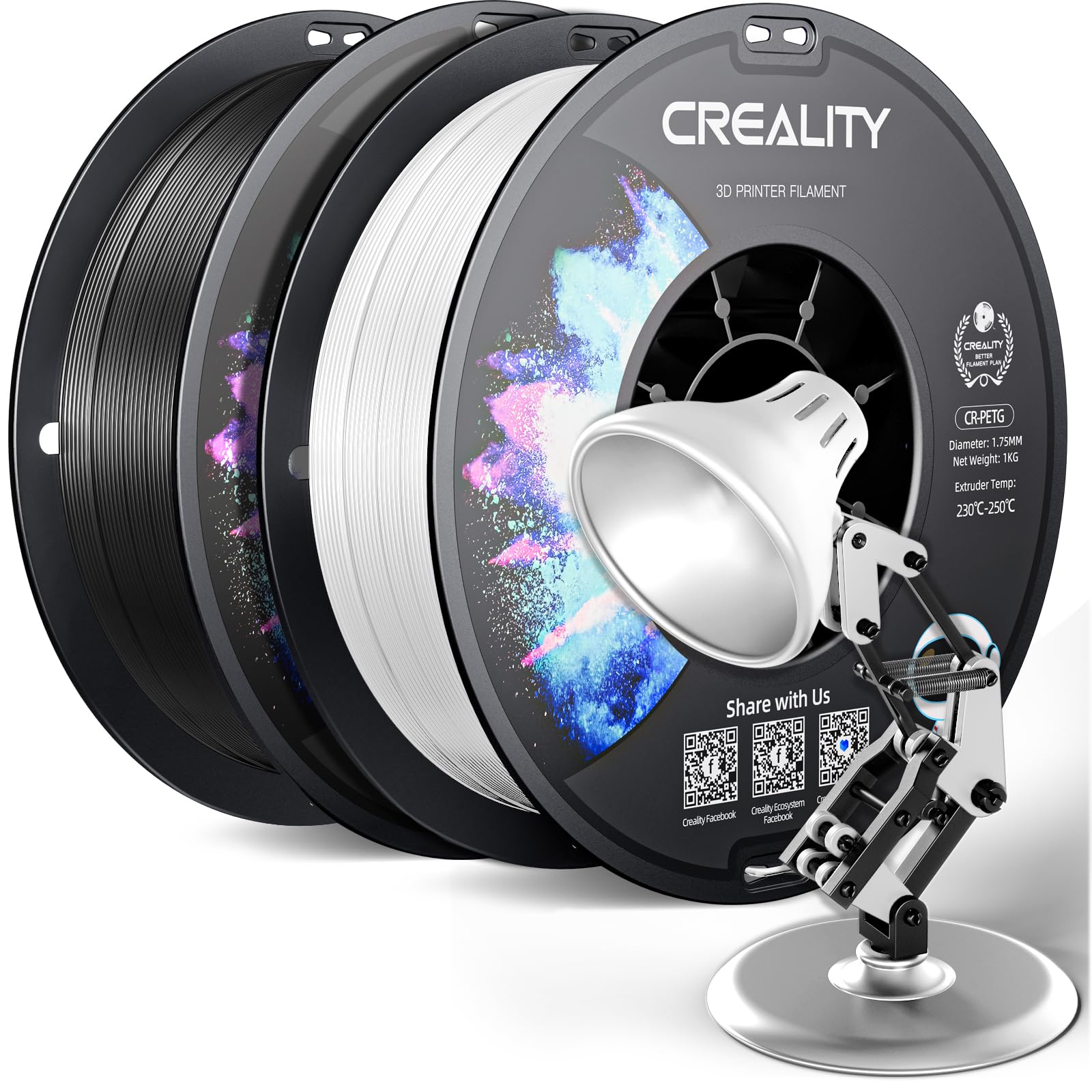Photo 1 of Official Creality PETG 3D Printer Filament 1.75mm 2KG (4.4lbs), High Precision, Strong Toughness, Odorless, Better Flow, Moistureproof 3D Printing CR PETG Filament, Black+White
