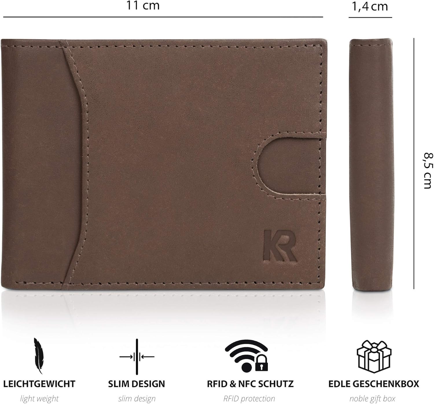 KRONIFY Herakles Leather Slim Wallet with Coin Pocket and TÜV RFID Protection I Buffalo Leather Wallet for Men I Wallet Brown I Walmonaise with Gift Box I Purse for Men - Image 5