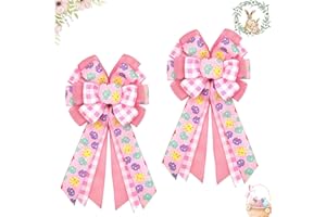 MONTEKIN Large Easter Bows for Wreath 20x11 Inch, 2 Pack Pre-Tied Easter Egg Wired Ribbon Bow, Big Tree Topper Bow for Front Door Indoor Outdoor Spring Summer Decoration (Pink)