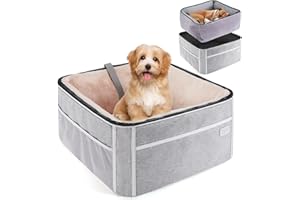 NOBLE DUCK Portable Dog Booster Car Seat for Small Dogs & Puppies, Clip-On Leash for Front & Rear Seats, Pets Up to 25 lbs