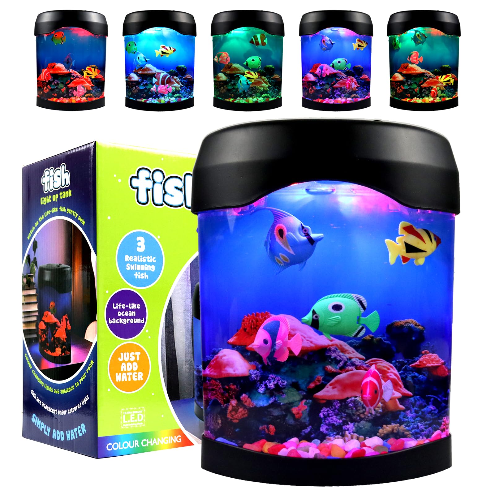 Photo 1 of Fake Fish Lamp, Nightly Lifelike Desk Electric Mood Light, LED Light Tank with 6 Color Changing and (5 Fake Fish) Mini Aquarium for Home Office Deco Adults,Gifts for Kids and Adults