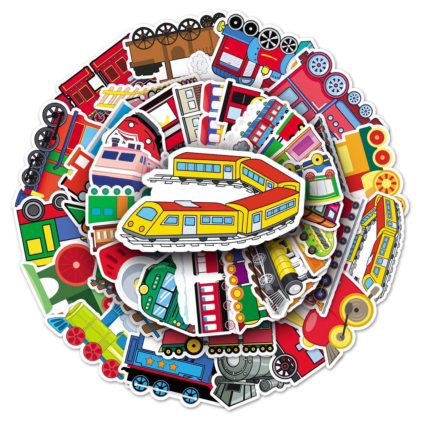 50Pcs Transport Train Stickers Laptop Car Scrapbook Phone Skateboard Suitcase Luggage Bike Vehicle Stickers Vinyl Waterproof Aesthetic Personalised Stickers for Teens Boys Girls Adults Children