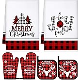 Bencailor 6 Pcs Christmas Kitchen Set Christmas Tree Kitchen Towels Oven Mitts and Pot Holders Set Dish Towel Heat Resistant Oven Mitts for Xmas Decor Cooking Baking Grilling(Tree)