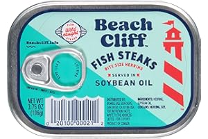 Beach Cliff Wild Caught Fish Steaks in Soybean Oil, 3.75 oz Can (Pack of 12) - 17g Protein per Serving - Great for Pasta & Seafood Recipes