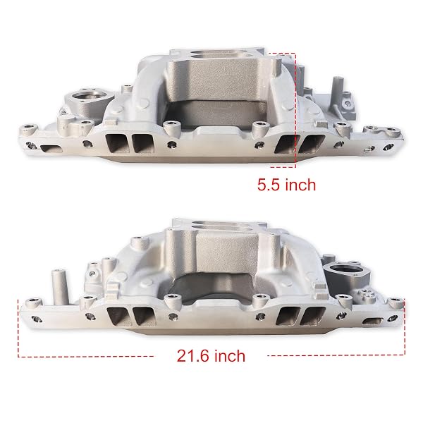 JGHYPERX DM-3812 55026 7576 INTAKE MANIFOLD ALUMINUM DUAL PLANE COMPATIBLE WITH CHRYSLER MOPAR AIR GAP SMALL BLOCK LA MAGNUM DODGE JEEP 1967-2003 318 340 360 1,500-6,500 RPM SILVER