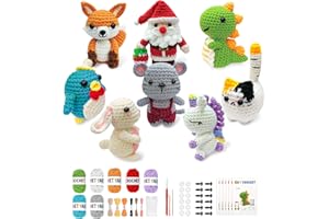 HUASHILUO 8Pcs Crochet Kit for Beginners, 2026 DIY Craft for Adults and Kids, Great Christmas Gift for Crochet Lovers, Crocheting Animal Kits with Step by Step Videos,Yarn,Crochet Hook (Brown)