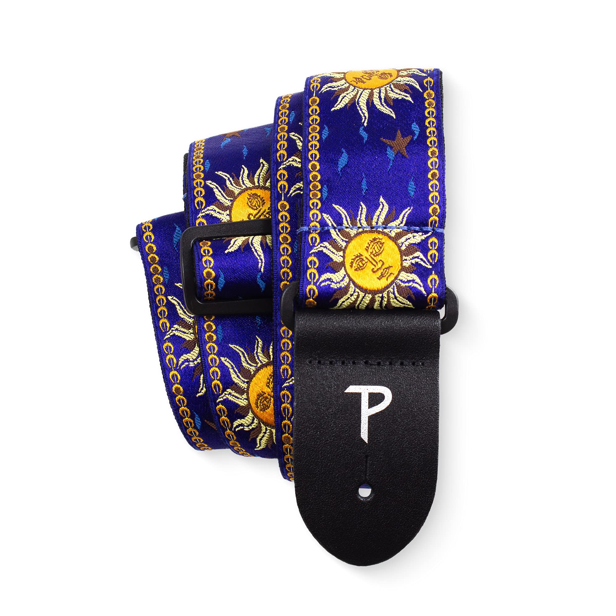 Perri’s Leathers Ltd. - Guitar Strap - Nylon - Jacquard - Hello Sunshine - Blue - Adjustable - For Acoustic/Bass/Electric Guitars - Made in Canada (TWS-7009)