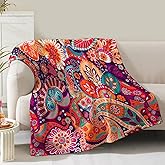 Boho Floral Blanket Gifts for Women Girls Mom Wife Mother's Day Christmas Birthday Presents Colorful Bohemian Flower Rustic Decor Bedroom Living Room Couch Sofa Kids Adults Soft Flannel Throw 60"x50"