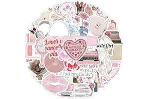 Hoxfly 100Pcs Cute Pink Stickers for Teens Adults, 4-6cm Small Size Trendy Sticker, Vinyl Waterproof Aesthetic Decals for Wat