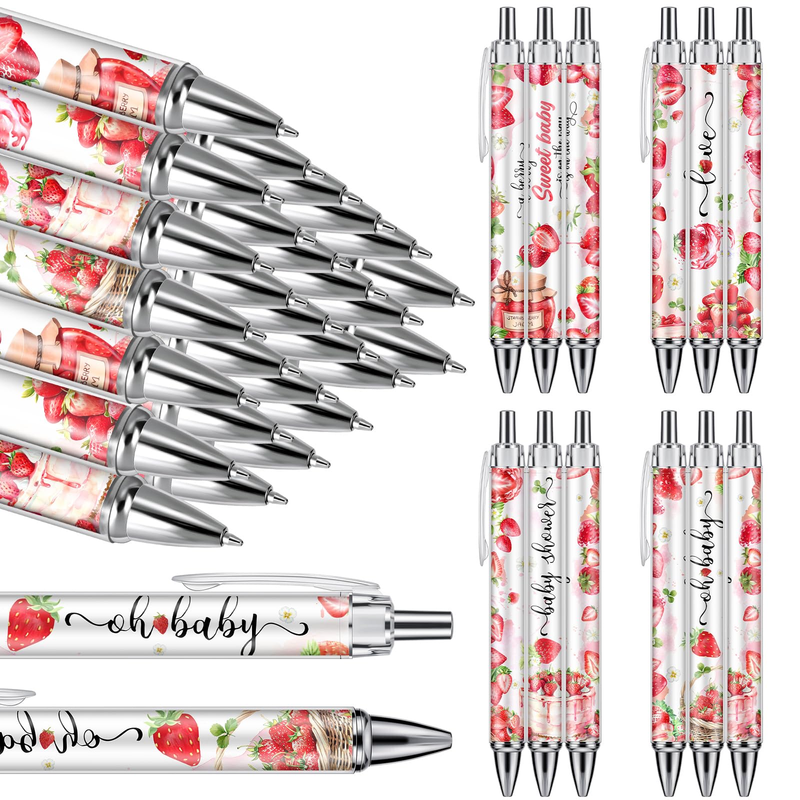 Photo 1 of Chuangdi 24 Pcs Baby Shower Ballpoint Pens Favors Bulk Strawberry Retractable Ballpoint Pen Black Ink with Gifts for Guests School Supply