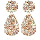 Met-edianger Rhinestone Statement Earrings Teardrop Costume Earrings Cluster Crystal Chandelier Drop Dangle Earrings for Women