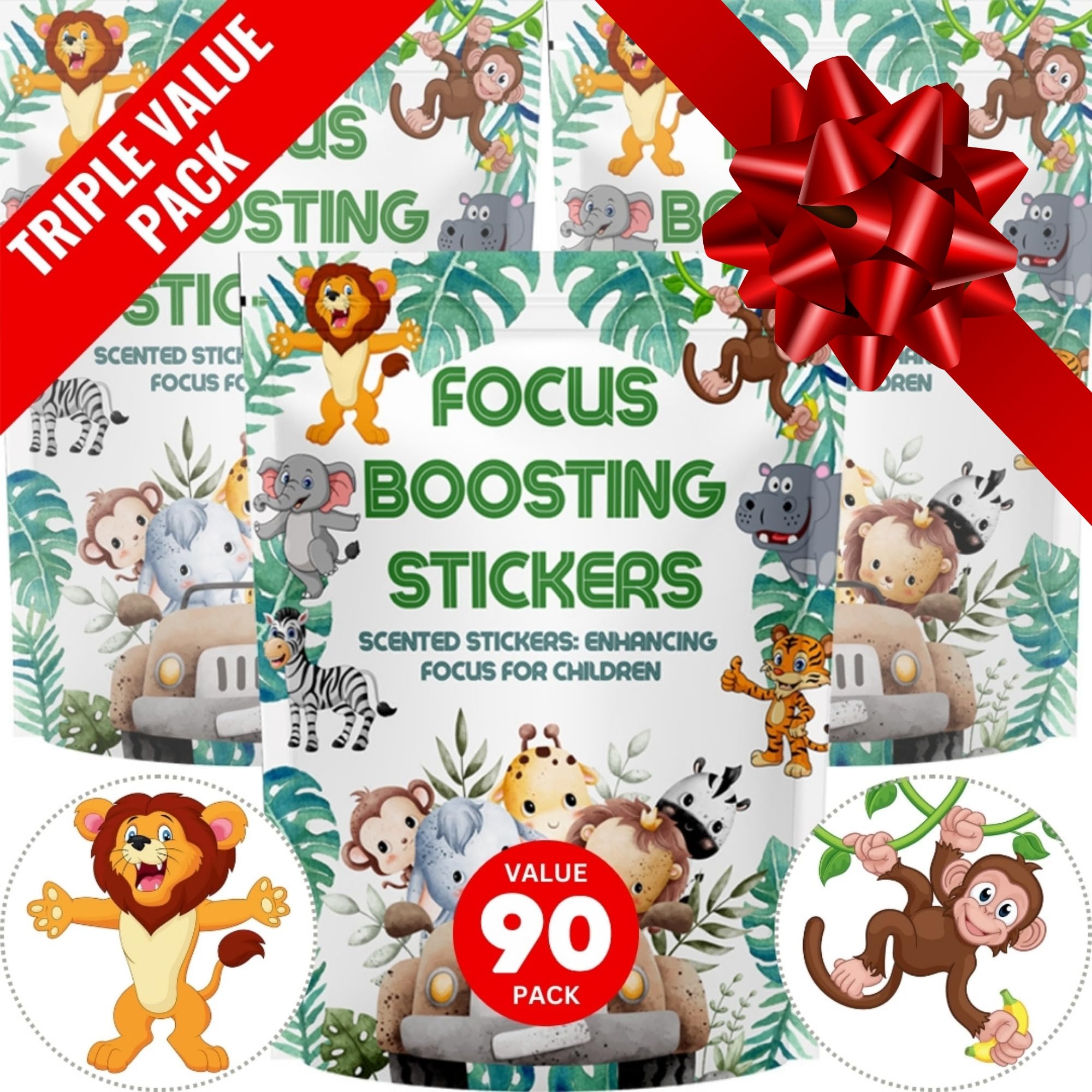 Focus Boosting Stickers for Kids and Adults (90 Pack) | Chemical and Drug Free, Healthy Brain Supports for Attention, Focus, and Concentration
