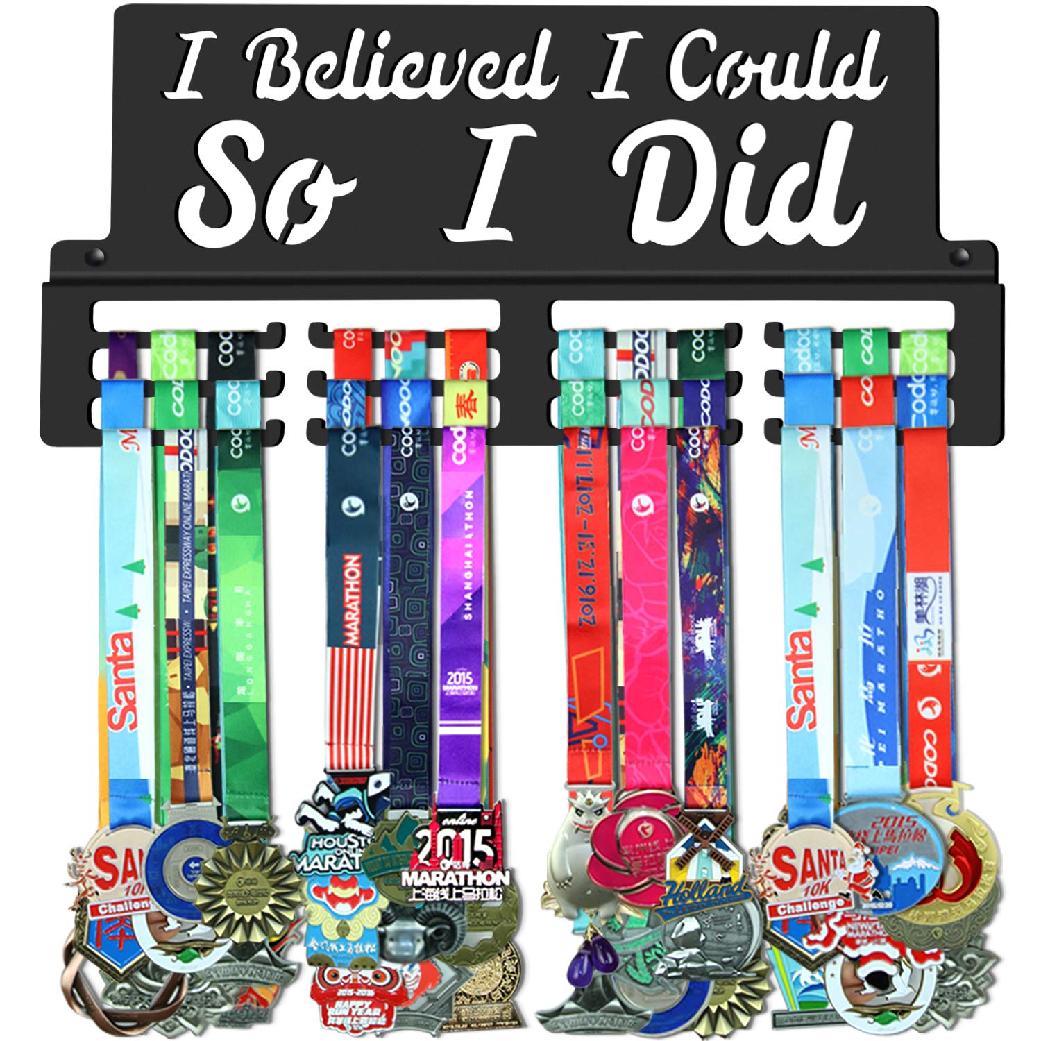 GENOVESEI Believe I Could So I Did Medal Holder Display Hanger Rack Frame,Black Sturdy Steel Metal,Wall Mounted Over 50 Medals