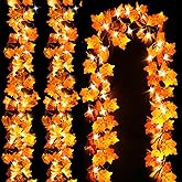 Luditek Fall Decor 3-Pack Fall Leaf Garland with Lights, Total 24.6ft 60 LED Halloween String Lights, Thanksgiving Decorations for Home Holiday Autumn Indoor Friendsgiving Gift