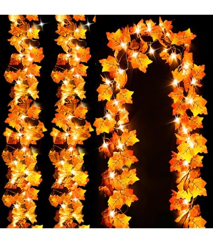 Guirlande Décorative Feuilles D'automne Halloween - 175 Cm Noir Et Orange - Décoration Mur, Clôture, Jardin - Fausses Feuilles Plastique Durable - 3