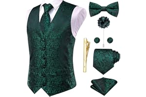 Hi-Tie Silk Mens Suit Vest Tie and Bowtie Lapel Pin Gold Tie Clip Paisley Floral Waistcoat 8PCS Set Tuxedo Wedding Party