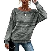Anyshe Women's Business Casual Lightweight Soft Stretchy Crewneck Batwing Long Sleeve Sweater - Office & Daily Pullover