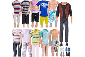 CARREUTY 18 PCS Doll Clothes for Ken Doll Including Handmade 6 Tops 6 Pants Casual Wear 2 Beach Pants 4 Pair of Shoes for 11.5 Inch Boy Doll Outfits for Boyfriend Doll