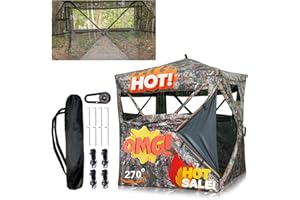 Beviliu Hunting Blind 270/360 Degree See Through Ground Blind with Carrying Bag, 2-4 Person Pop Up Camouflage Tent Portable Concealed Shelter