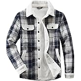 Fozexi Women's Sherpa Lined Jackets Sherpa Turn-Down Collar Warm Winter Fleece Flannel Jacket for Women Trendy