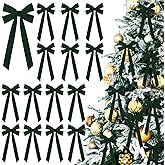 JOICEE 15Pcs Christmas Velvet Bows, 5in x 12in Christmas Tree Bows Rustic Crafts Gift Wrapping Bows Xmas Ornaments for Wreath Garland Tree Decorations Indoor Outdoor Holiday Decor(Green)