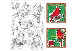 GLOBLELAND Christmas Cardinal Clear Stamp Christmas Transparent Stamp Winter Birds Silicone Stamps for DIY Scrapbook Journal Card Making